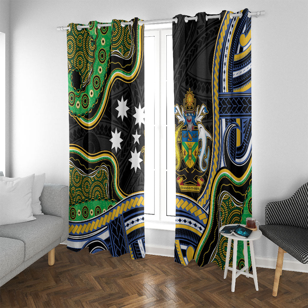South Sea Islanders And Solomon Islands Window Curtain Solomons Coat Of Arms And Southern Cross DT05 With Grommets Black - Polynesian Pride