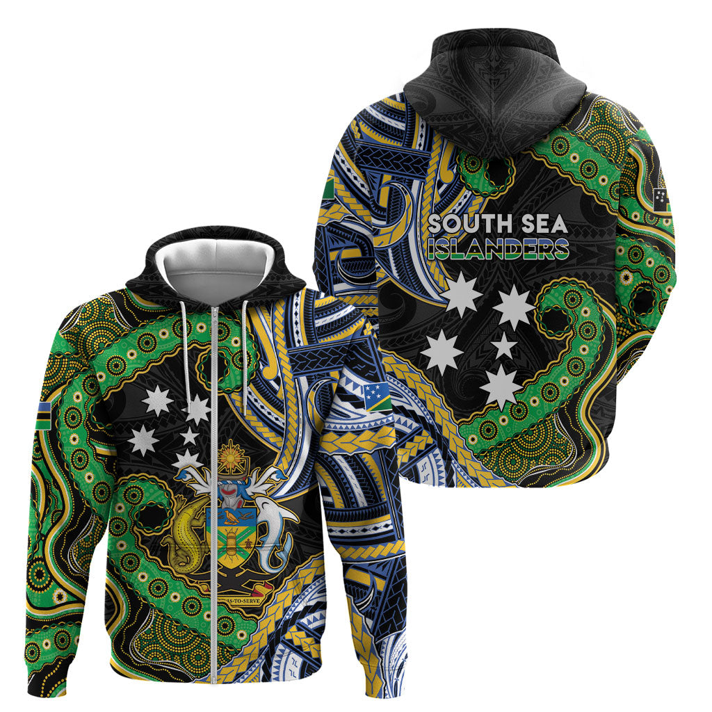 South Sea Islanders And Solomon Islands Zip Hoodie Solomons Coat Of Arms And Southern Cross DT05 - Polynesian Pride