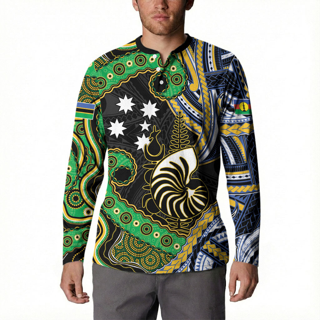 South Sea Islanders And New Caledonia Button Sweatshirt Nautilus Shell Southern Cross Tribal Pattern DT05 - Polynesian Pride