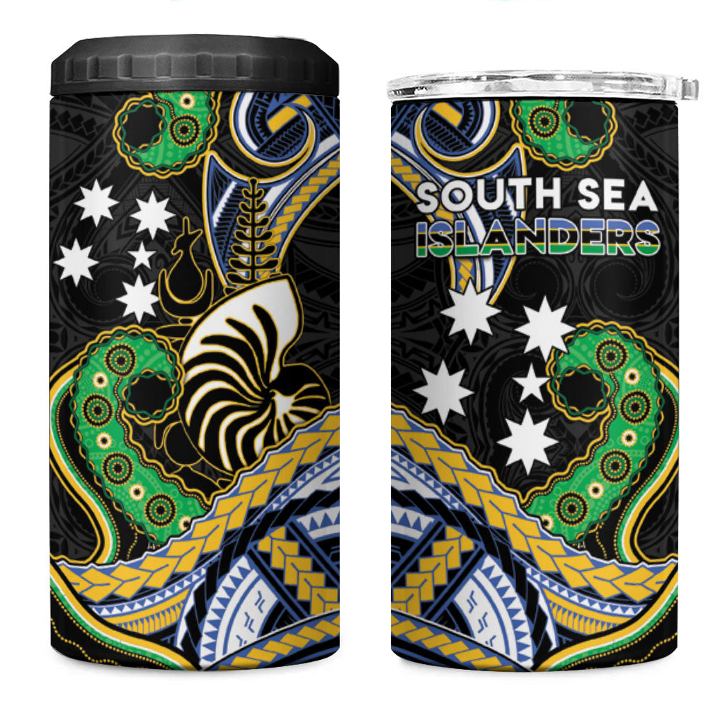 South Sea Islanders And New Caledonia 4 in 1 Can Cooler Tumbler Nautilus Shell Southern Cross Tribal Pattern DT05 One Size: 16 oz Black - Polynesian Pride