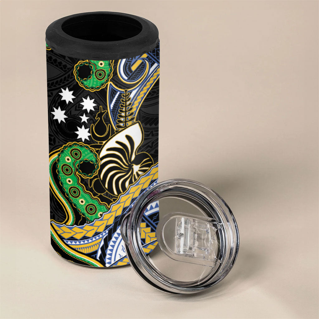 South Sea Islanders And New Caledonia 4 in 1 Can Cooler Tumbler Nautilus Shell Southern Cross Tribal Pattern DT05 - Polynesian Pride