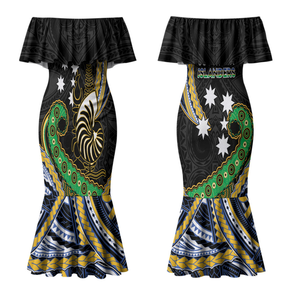 South Sea Islanders And New Caledonia Couples Matching Mermaid Dress and Hawaiian Shirt Nautilus Shell Southern Cross Tribal Pattern DT05 - Polynesian Pride