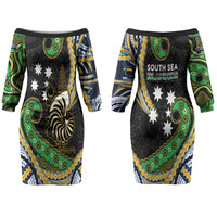 South Sea Islanders And New Caledonia Couples Matching Off The Shoulder Long Sleeve Dress and Long Sleeve Button Shirt Nautilus Shell Southern Cross Tribal Pattern DT05 - Polynesian Pride