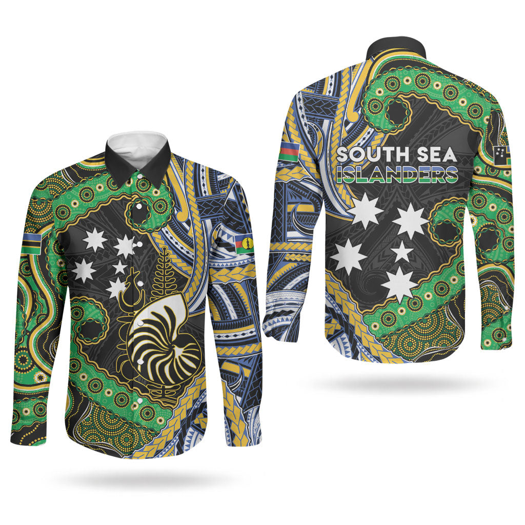 South Sea Islanders And New Caledonia Couples Matching Puletasi and Long Sleeve Button Shirt Nautilus Shell Southern Cross Tribal Pattern DT05 - Polynesian Pride