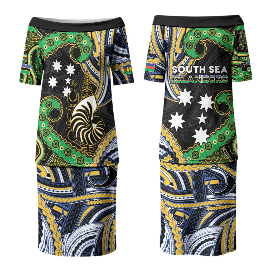 South Sea Islanders And New Caledonia Couples Matching Puletasi and Long Sleeve Button Shirt Nautilus Shell Southern Cross Tribal Pattern DT05 - Polynesian Pride