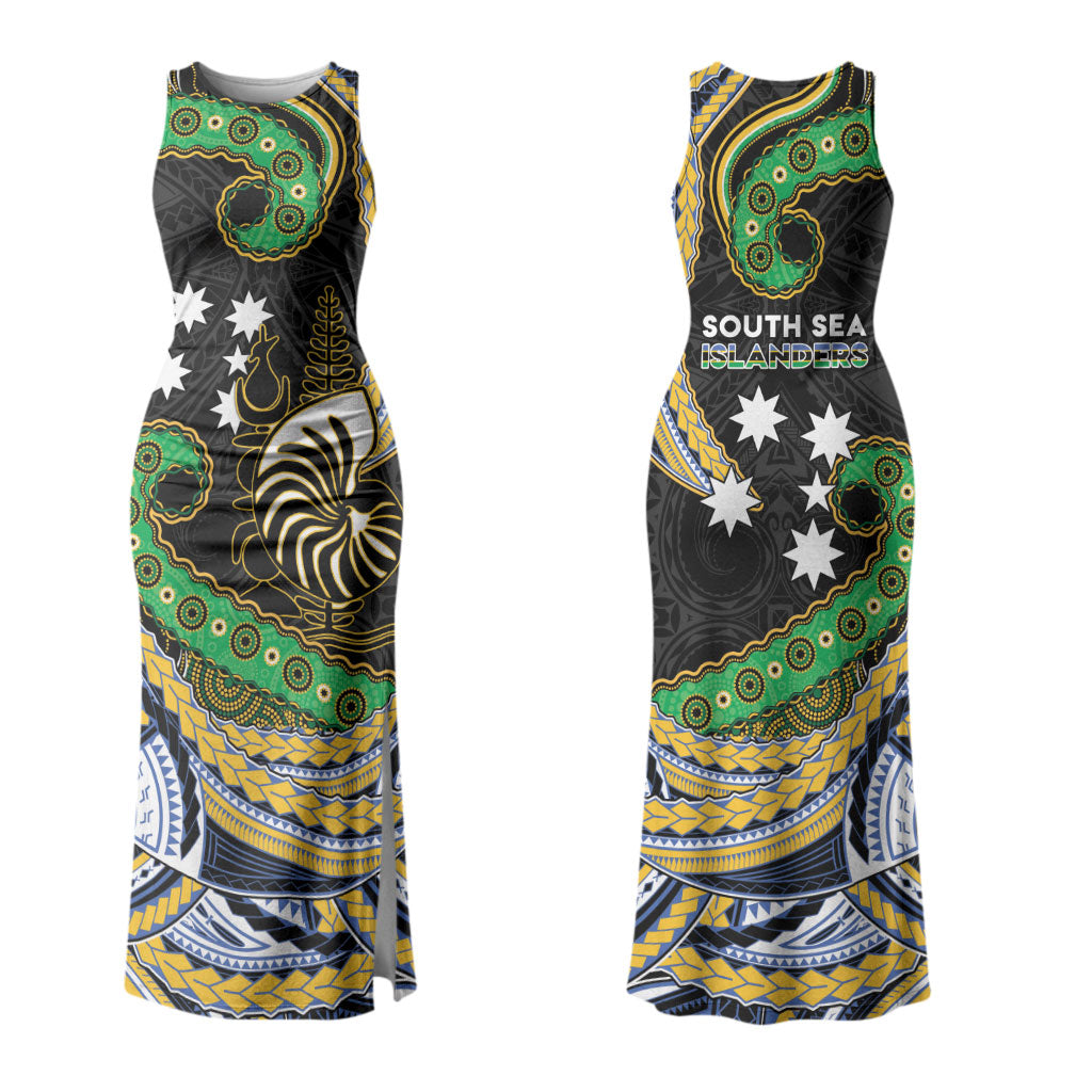 South Sea Islanders And New Caledonia Couples Matching Tank Maxi Dress and Hawaiian Shirt Nautilus Shell Southern Cross Tribal Pattern DT05 - Polynesian Pride