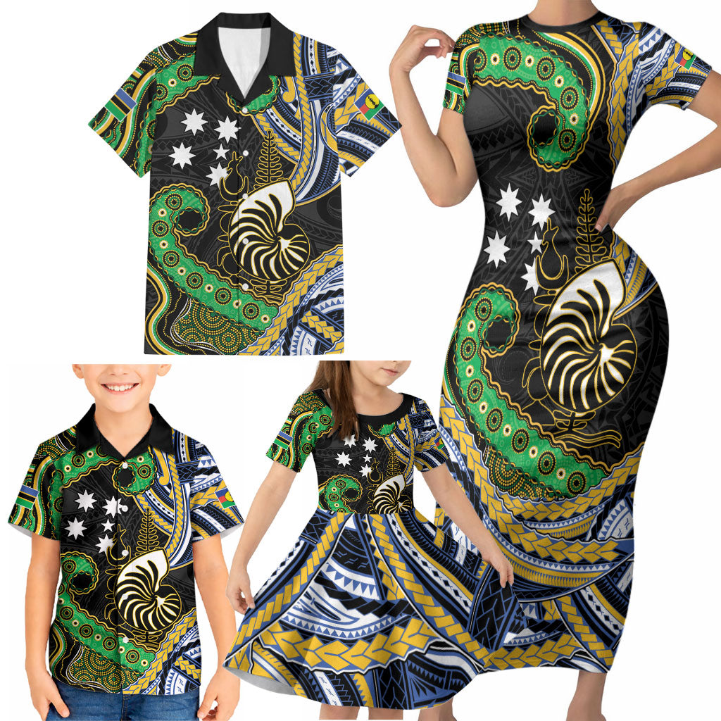 South Sea Islanders And New Caledonia Family Matching Short Sleeve Bodycon Dress and Hawaiian Shirt Nautilus Shell Southern Cross Tribal Pattern DT05 - Polynesian Pride