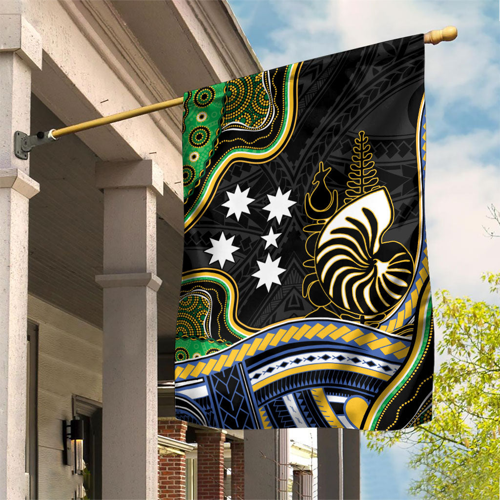 South Sea Islanders And New Caledonia Garden Flag Nautilus Shell Southern Cross Tribal Pattern DT05 House Flag Black - Polynesian Pride