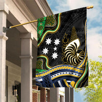 South Sea Islanders And New Caledonia Garden Flag Nautilus Shell Southern Cross Tribal Pattern DT05 House Flag Black - Polynesian Pride