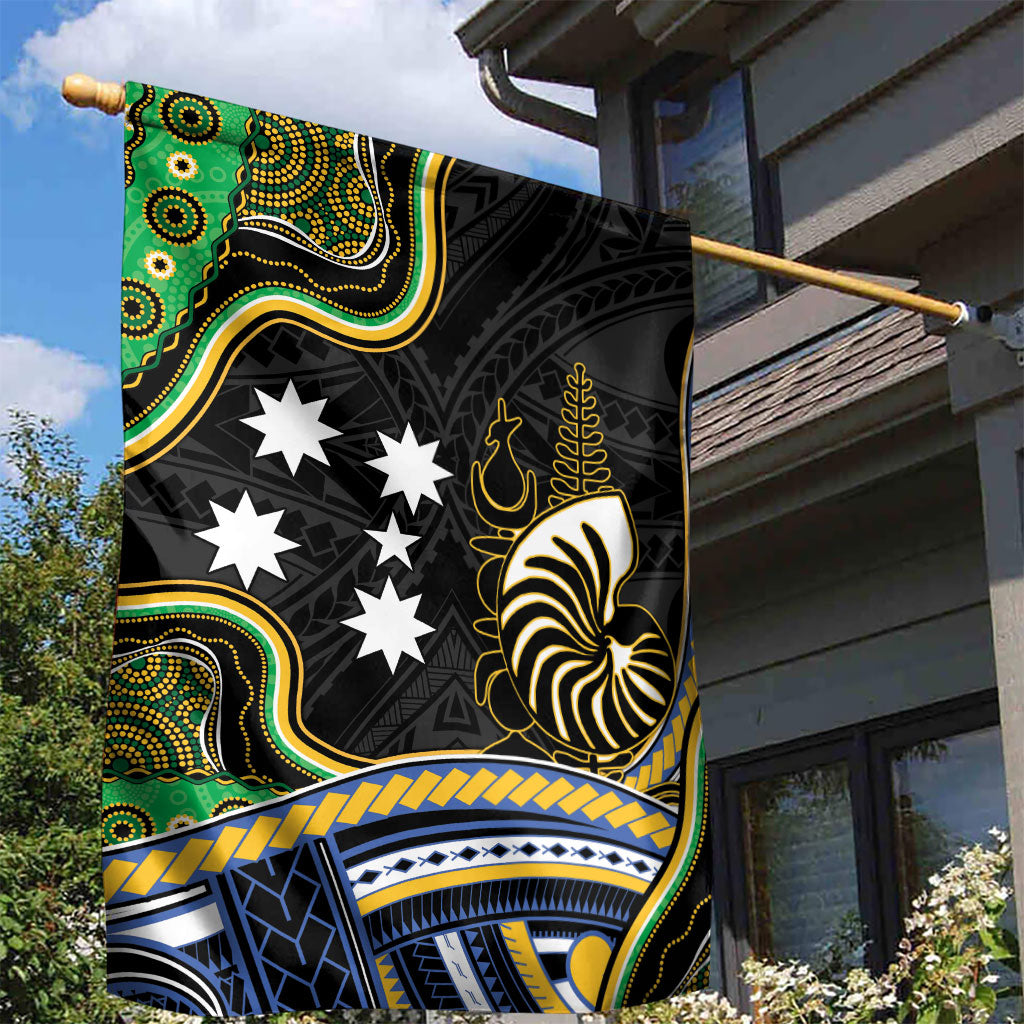 South Sea Islanders And New Caledonia Garden Flag Nautilus Shell Southern Cross Tribal Pattern DT05 - Polynesian Pride
