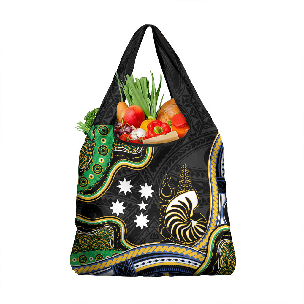 South Sea Islanders And New Caledonia Grocery Bag Nautilus Shell Southern Cross Tribal Pattern DT05 1-pack One Size Black - Polynesian Pride