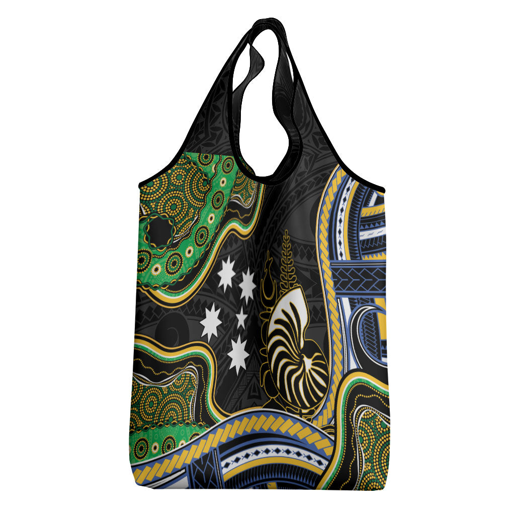 South Sea Islanders And New Caledonia Grocery Bag Nautilus Shell Southern Cross Tribal Pattern DT05 - Polynesian Pride
