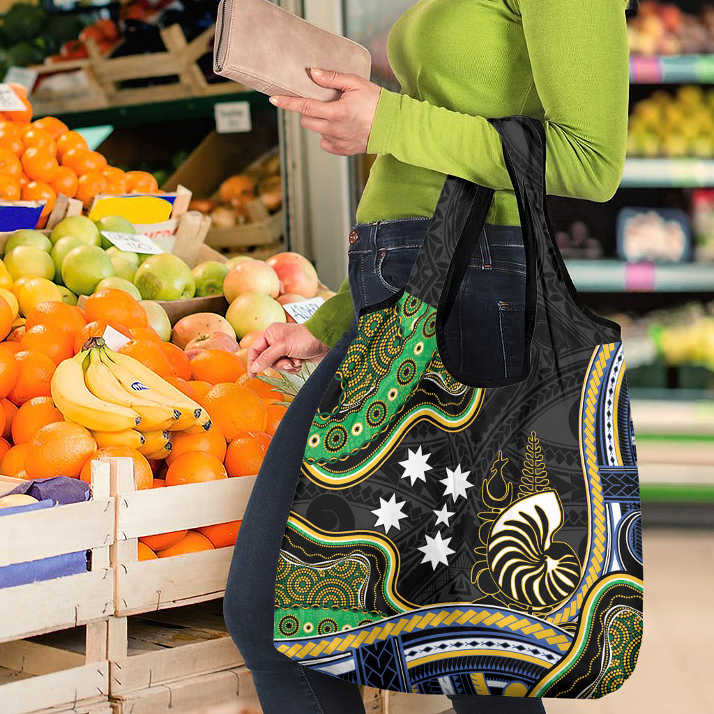South Sea Islanders And New Caledonia Grocery Bag Nautilus Shell Southern Cross Tribal Pattern DT05 - Polynesian Pride