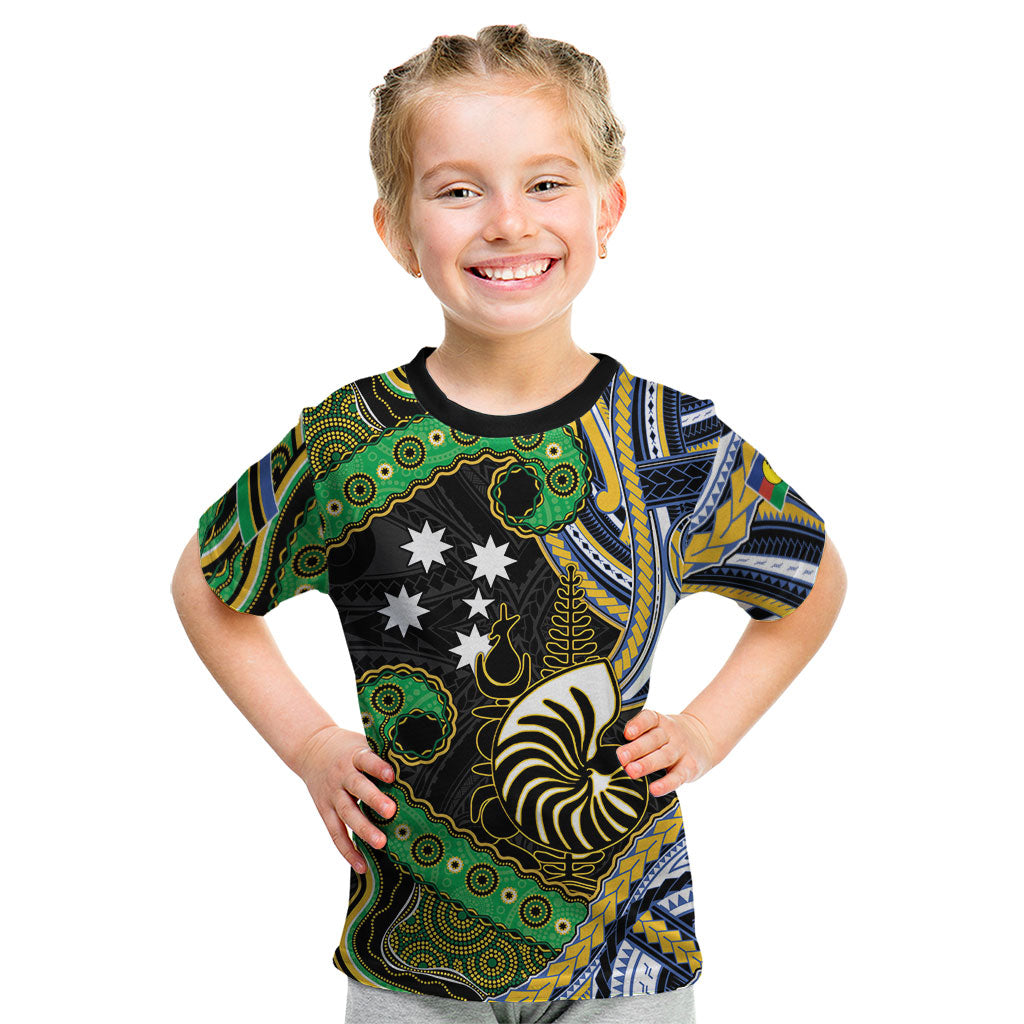 South Sea Islanders And New Caledonia Kid T Shirt Nautilus Shell Southern Cross Tribal Pattern DT05 Black - Polynesian Pride