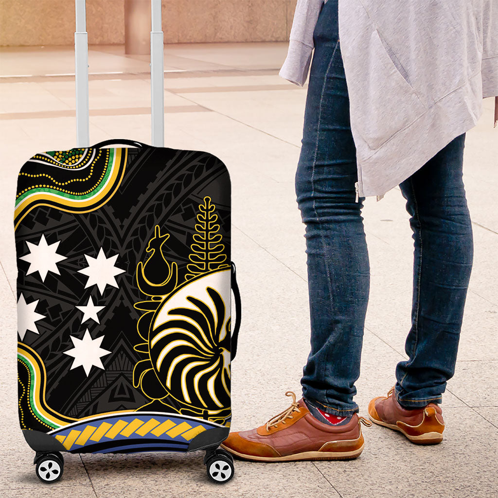 South Sea Islanders And New Caledonia Luggage Cover Nautilus Shell Southern Cross Tribal Pattern DT05 Black - Polynesian Pride