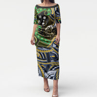 South Sea Islanders And New Caledonia Puletasi Nautilus Shell Southern Cross Tribal Pattern DT05 Long Dress Black - Polynesian Pride