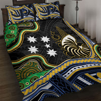 South Sea Islanders And New Caledonia Quilt Bed Set Nautilus Shell Southern Cross Tribal Pattern DT05 Black - Polynesian Pride