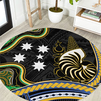 South Sea Islanders And New Caledonia Round Carpet Nautilus Shell Southern Cross Tribal Pattern DT05 Black - Polynesian Pride