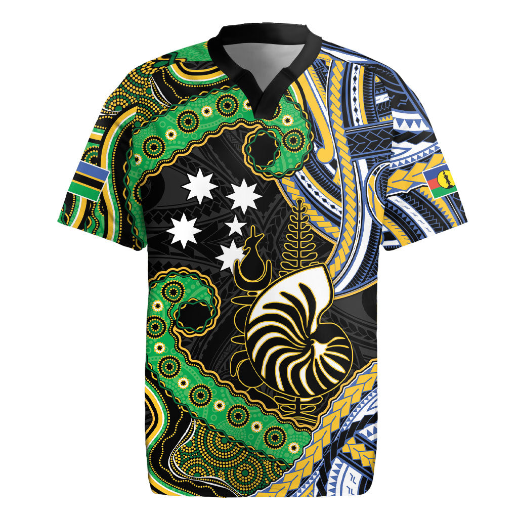 South Sea Islanders And New Caledonia Rugby Jersey Nautilus Shell Southern Cross Tribal Pattern DT05 Black - Polynesian Pride