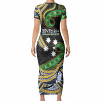South Sea Islanders And New Caledonia Short Sleeve Bodycon Dress Nautilus Shell Southern Cross Tribal Pattern DT05 - Polynesian Pride