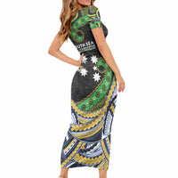 South Sea Islanders And New Caledonia Short Sleeve Bodycon Dress Nautilus Shell Southern Cross Tribal Pattern DT05 - Polynesian Pride