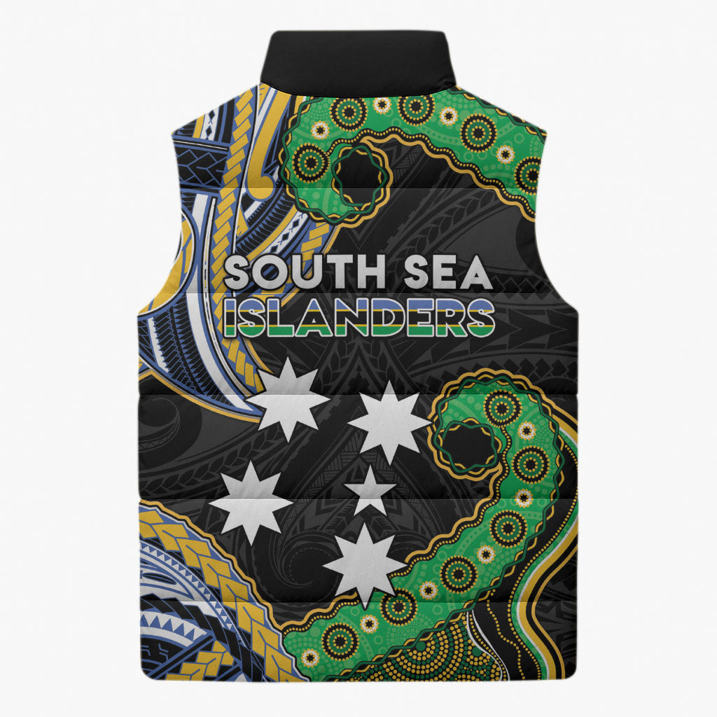 South Sea Islanders And New Caledonia Sleeveless Puffer Jacket Nautilus Shell Southern Cross Tribal Pattern DT05 - Polynesian Pride