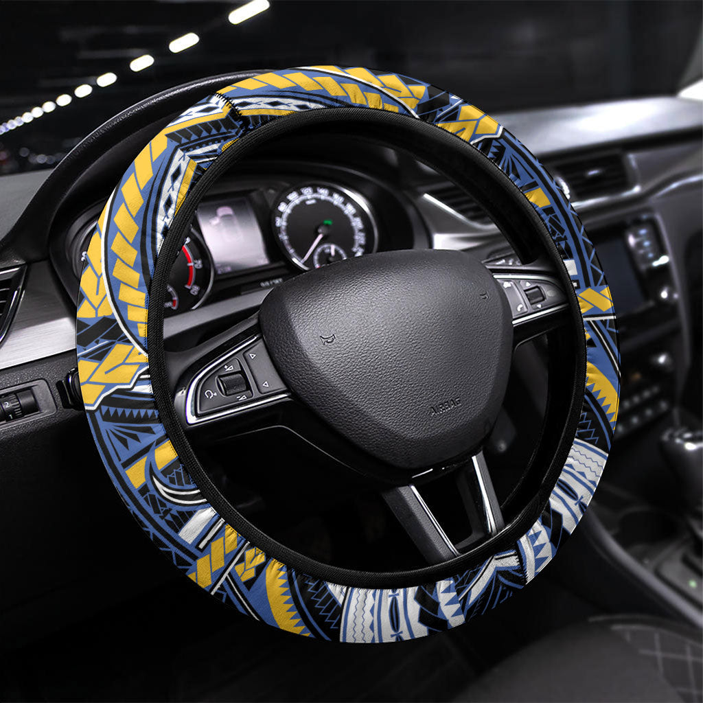 South Sea Islanders And New Caledonia Steering Wheel Cover Nautilus Shell Southern Cross Tribal Pattern DT05 Universal Fit Black - Polynesian Pride