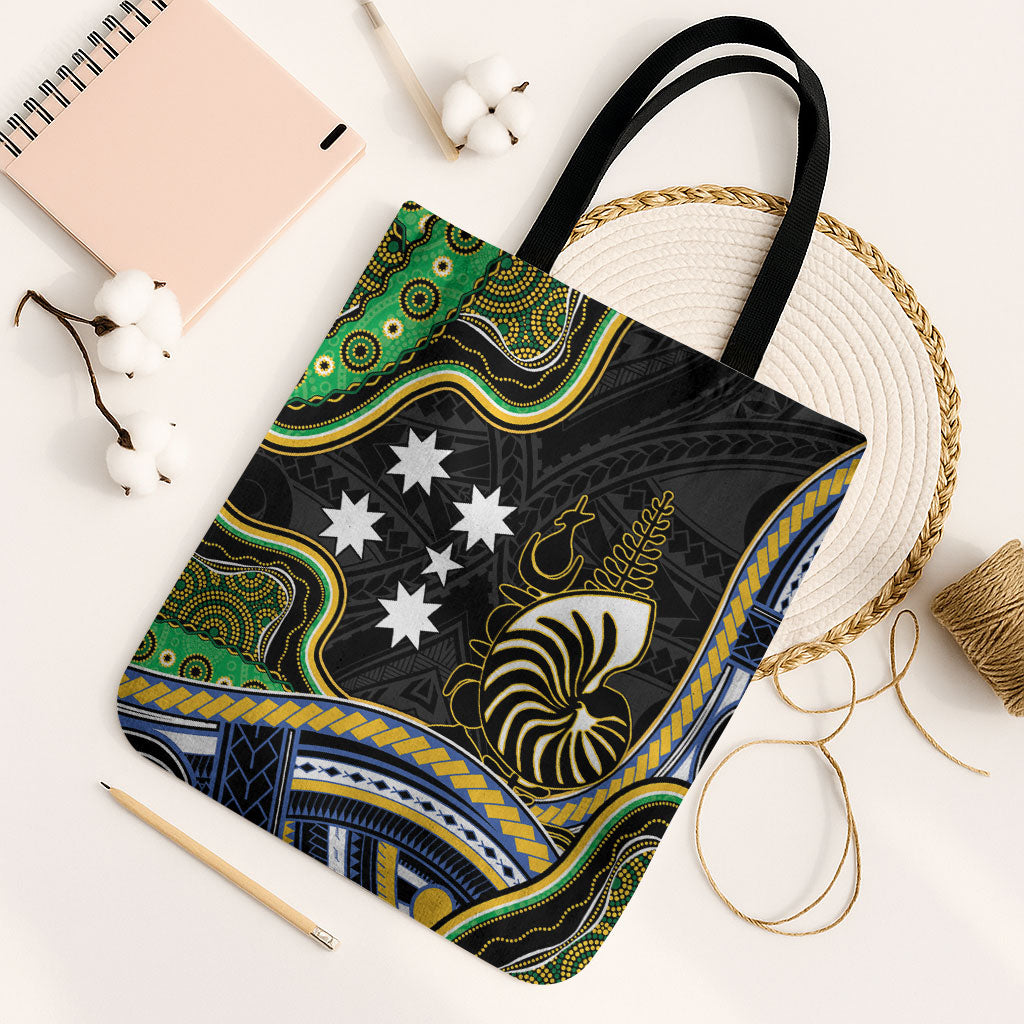 South Sea Islanders And New Caledonia Tote Bag Nautilus Shell Southern Cross Tribal Pattern DT05 Black Strap One Size Black - Polynesian Pride