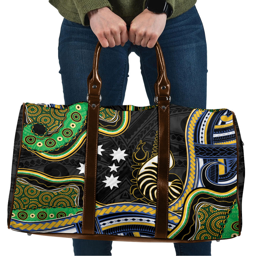South Sea Islanders And New Caledonia Travel Bag Nautilus Shell Southern Cross Tribal Pattern DT05 Black - Polynesian Pride