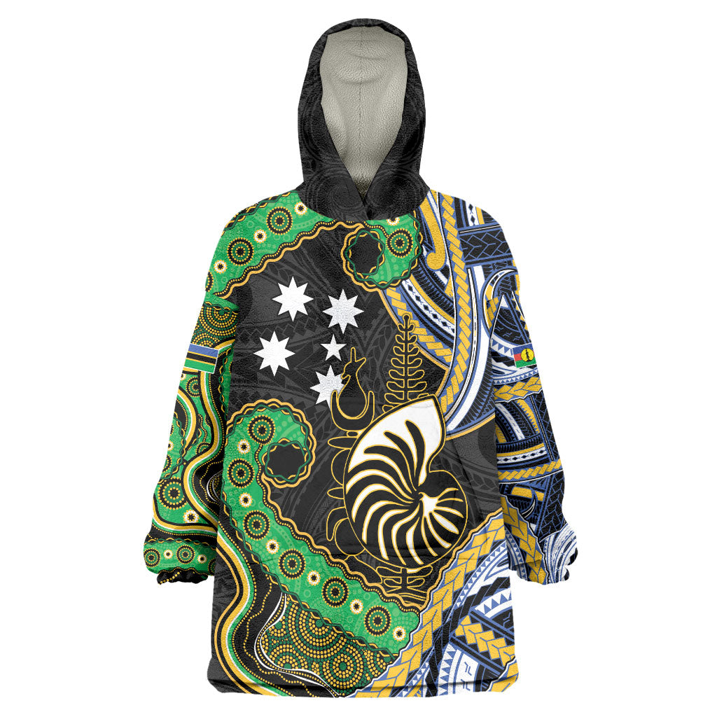 South Sea Islanders And New Caledonia Wearable Blanket Hoodie Nautilus Shell Southern Cross Tribal Pattern DT05 One Size Black - Polynesian Pride