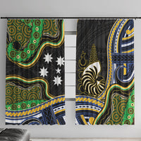 South Sea Islanders And New Caledonia Window Curtain Nautilus Shell Southern Cross Tribal Pattern DT05 With Hooks Black - Polynesian Pride