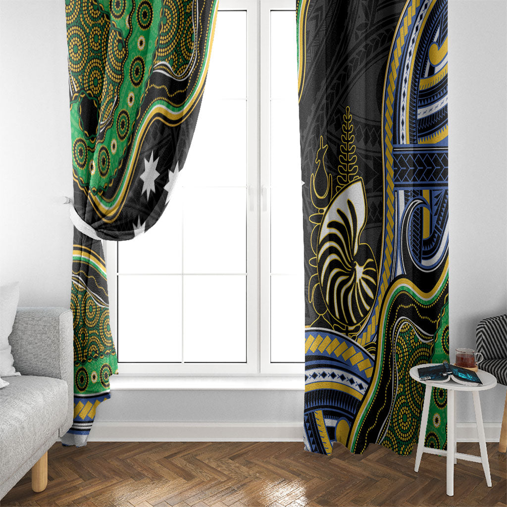 South Sea Islanders And New Caledonia Window Curtain Nautilus Shell Southern Cross Tribal Pattern DT05 - Polynesian Pride