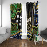 South Sea Islanders And New Caledonia Window Curtain Nautilus Shell Southern Cross Tribal Pattern DT05 With Grommets Black - Polynesian Pride