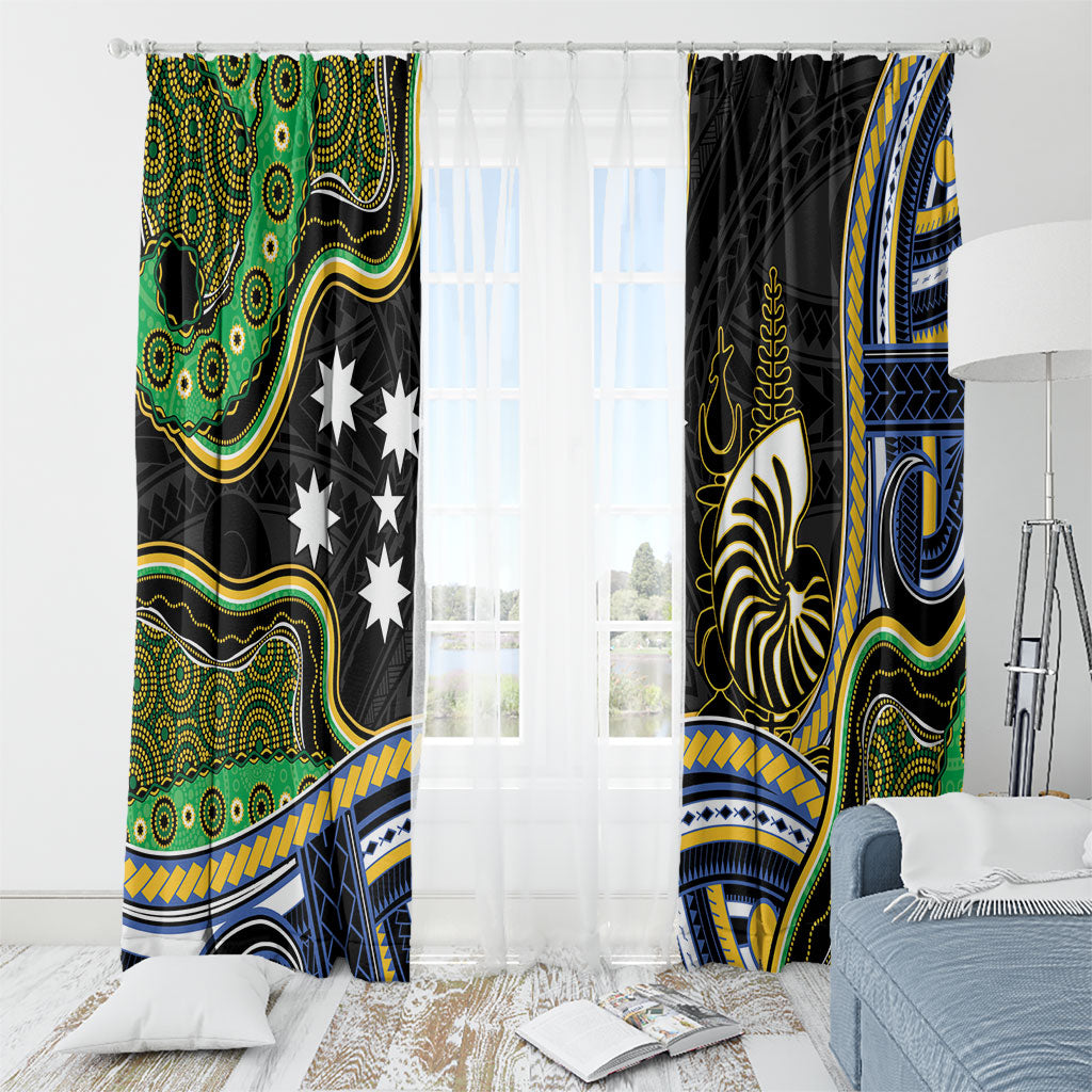 South Sea Islanders And New Caledonia Window Curtain Nautilus Shell Southern Cross Tribal Pattern DT05 - Polynesian Pride