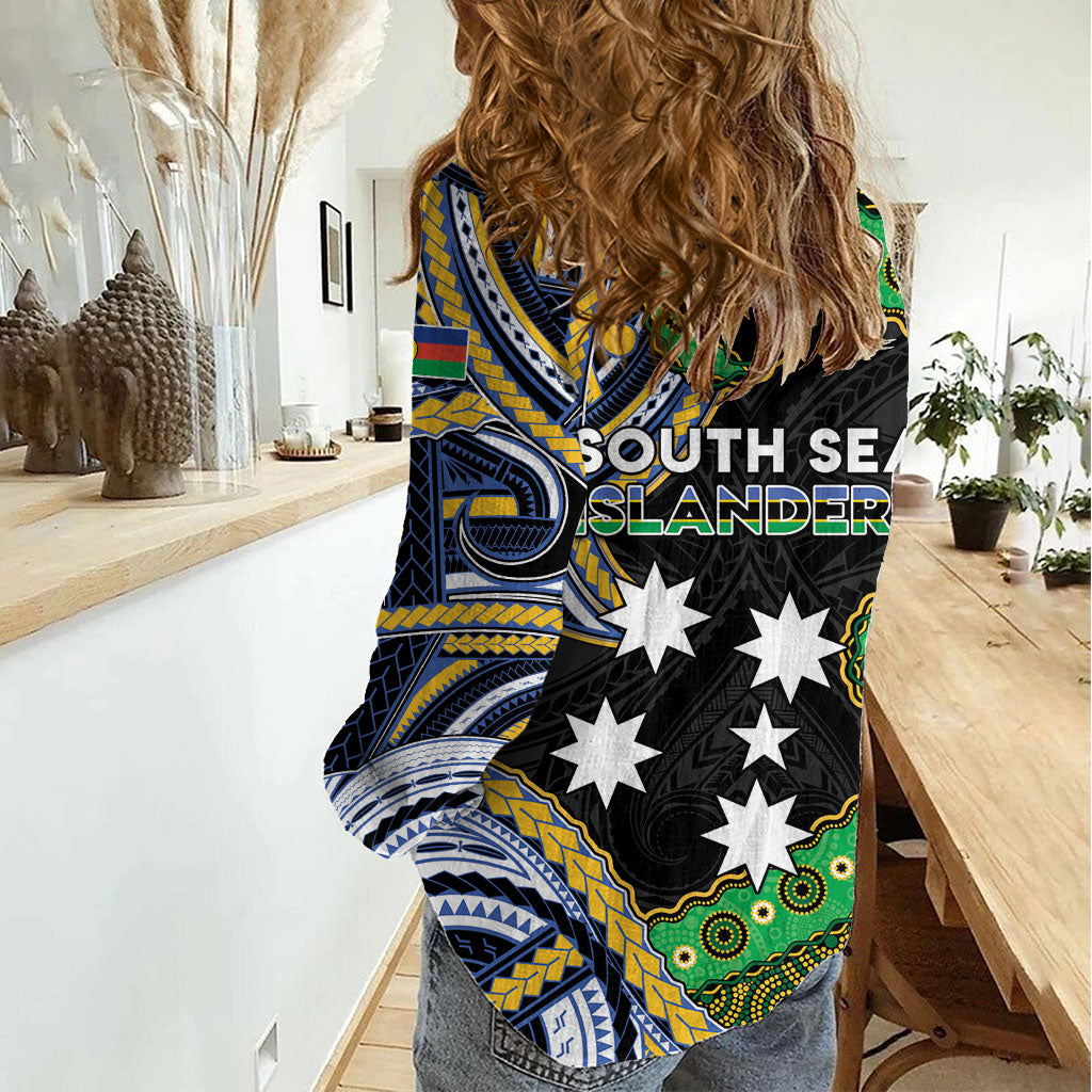 South Sea Islanders And New Caledonia Women Casual Shirt Nautilus Shell Southern Cross Tribal Pattern DT05 - Polynesian Pride