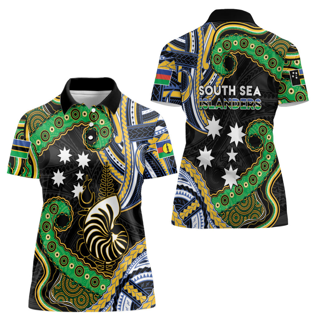 South Sea Islanders And New Caledonia Women Polo Shirt Nautilus Shell Southern Cross Tribal Pattern DT05 - Polynesian Pride