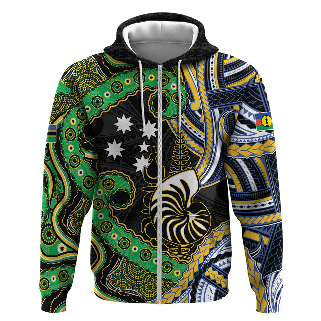 South Sea Islanders And New Caledonia Zip Hoodie Nautilus Shell Southern Cross Tribal Pattern DT05 Zip Hoodie Black - Polynesian Pride