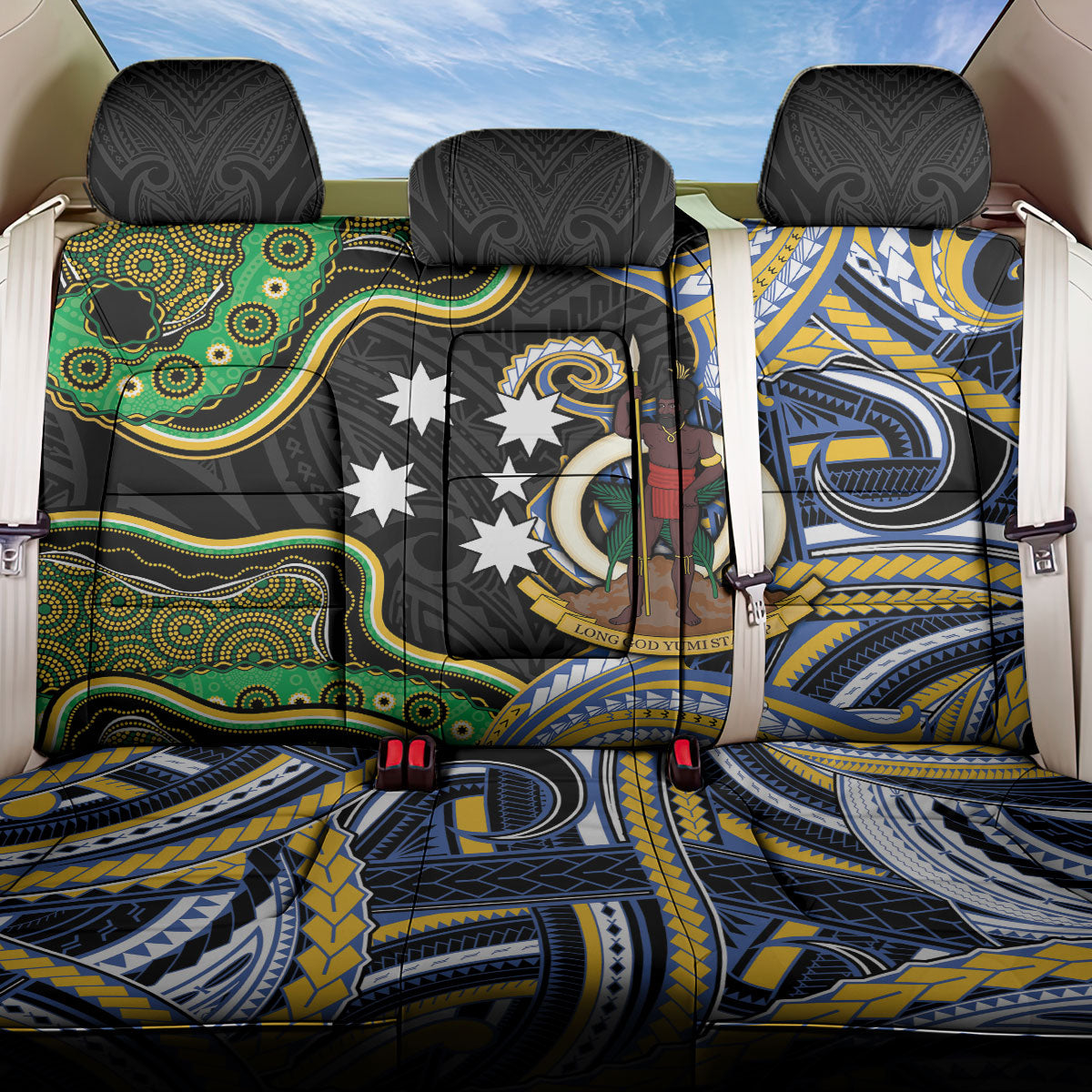 South Sea Islanders And Vanuatu Back Car Seat Cover Boar Tusk Warrior Southern Tribal Pattern DT05 One Size Black - Polynesian Pride
