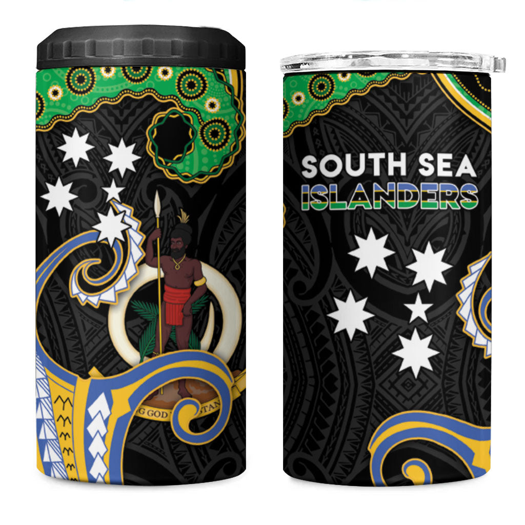 South Sea Islanders And Vanuatu 4 in 1 Can Cooler Tumbler Boar Tusk Warrior Southern Tribal Pattern DT05 One Size: 16 oz Black - Polynesian Pride