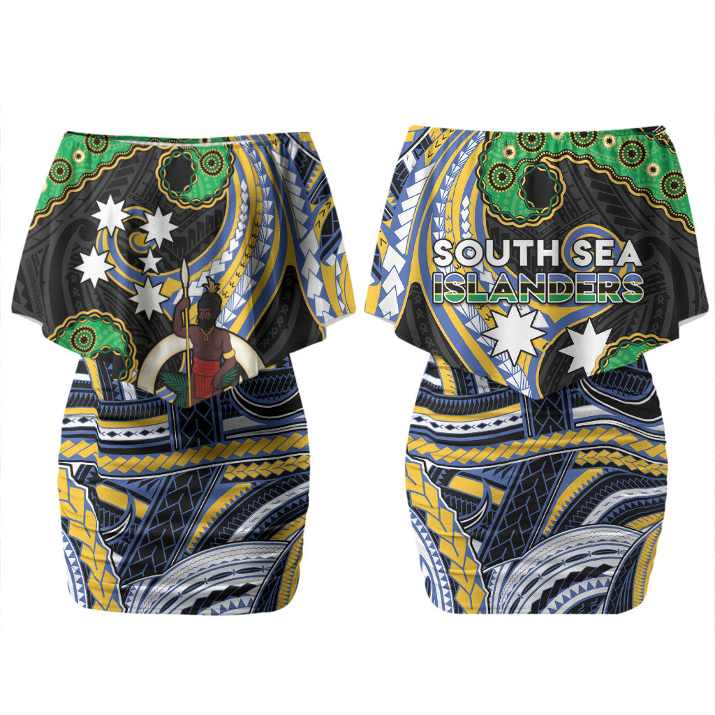 South Sea Islanders And Vanuatu Couples Matching Off Shoulder Short Dress and Hawaiian Shirt Boar Tusk Warrior Southern Tribal Pattern DT05 - Polynesian Pride