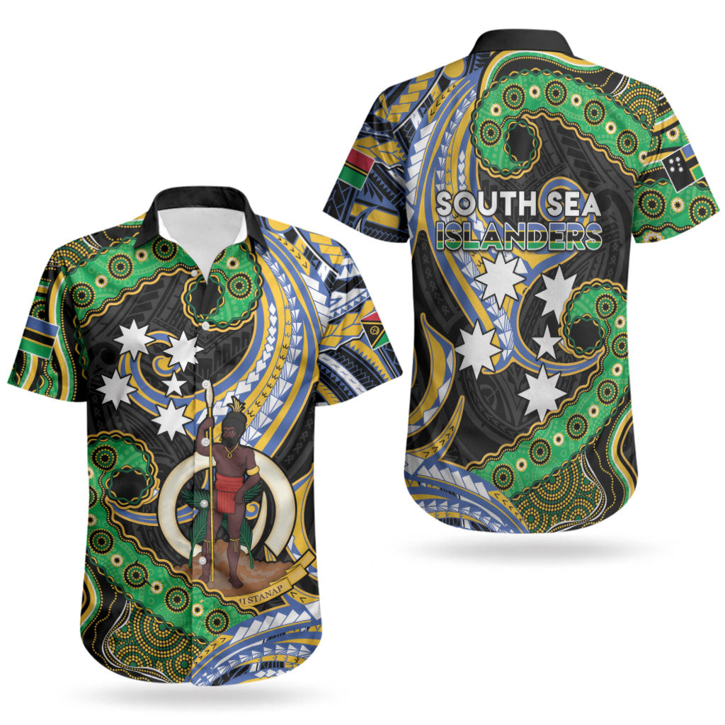 South Sea Islanders And Vanuatu Couples Matching Off Shoulder Short Dress and Hawaiian Shirt Boar Tusk Warrior Southern Tribal Pattern DT05 - Polynesian Pride
