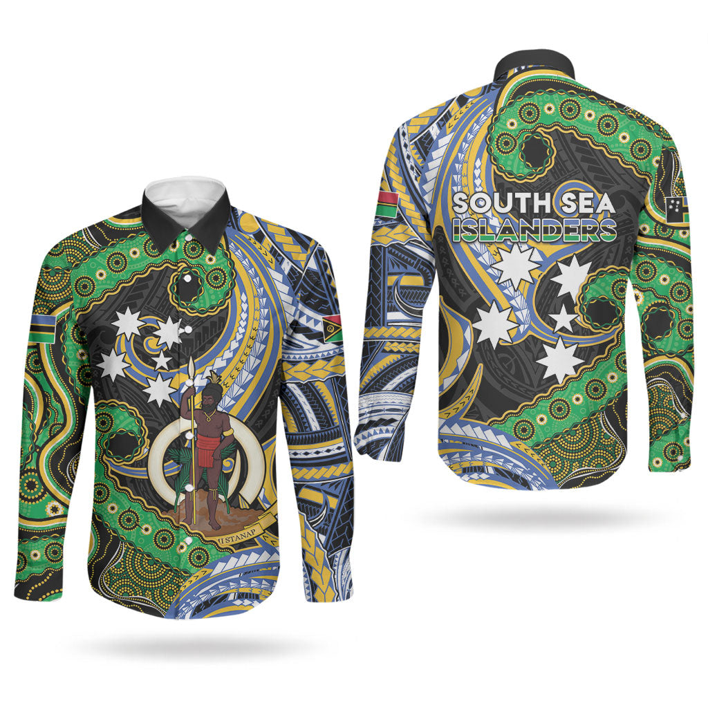 South Sea Islanders And Vanuatu Couples Matching Short Sleeve Bodycon Dress and Long Sleeve Button Shirt Boar Tusk Warrior Southern Tribal Pattern DT05 - Polynesian Pride