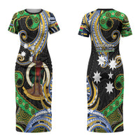 South Sea Islanders And Vanuatu Couples Matching Short Sleeve Bodycon Dress and Long Sleeve Button Shirt Boar Tusk Warrior Southern Tribal Pattern DT05 - Polynesian Pride