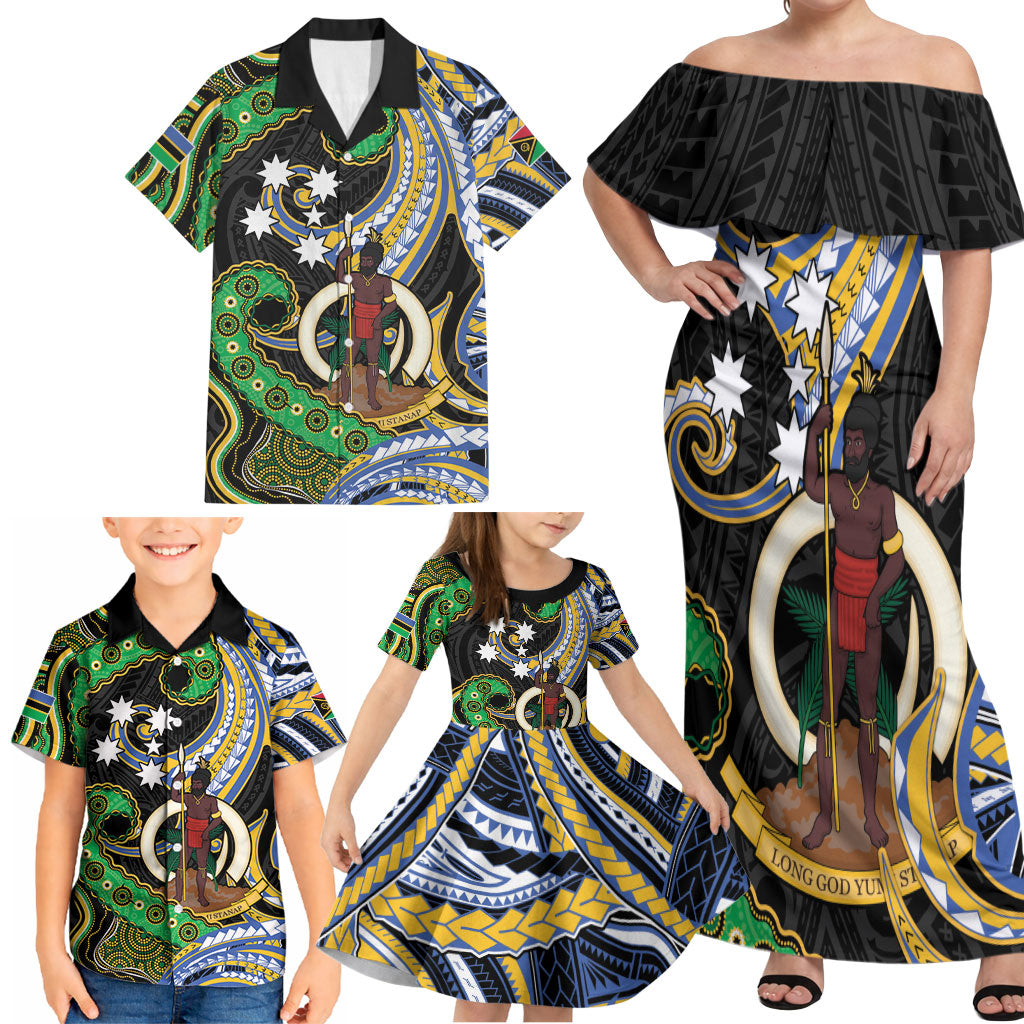 South Sea Islanders And Vanuatu Family Matching Off Shoulder Maxi Dress and Hawaiian Shirt Boar Tusk Warrior Southern Tribal Pattern DT05 - Polynesian Pride
