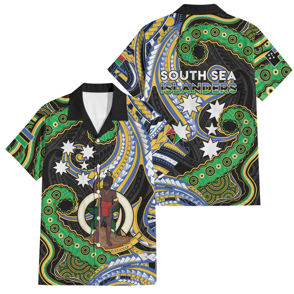 South Sea Islanders And Vanuatu Family Matching Short Sleeve Bodycon Dress and Hawaiian Shirt Boar Tusk Warrior Southern Tribal Pattern DT05 Dad's Shirt - Short Sleeve Black - Polynesian Pride