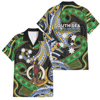 South Sea Islanders And Vanuatu Family Matching Short Sleeve Bodycon Dress and Hawaiian Shirt Boar Tusk Warrior Southern Tribal Pattern DT05 Dad's Shirt - Short Sleeve Black - Polynesian Pride