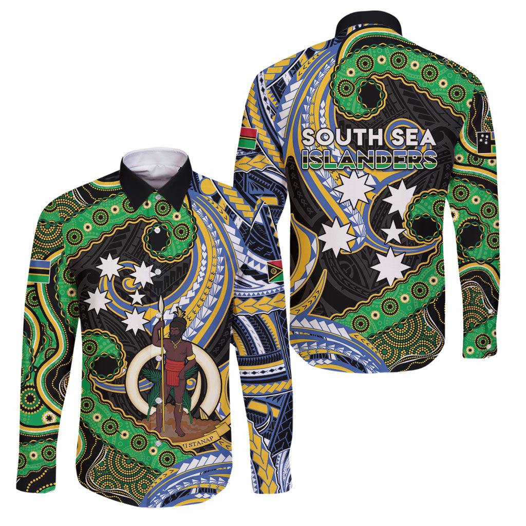 South Sea Islanders And Vanuatu Family Matching Short Sleeve Bodycon Dress and Hawaiian Shirt Boar Tusk Warrior Southern Tribal Pattern DT05 Dad's Shirt - Long Sleeve Black - Polynesian Pride