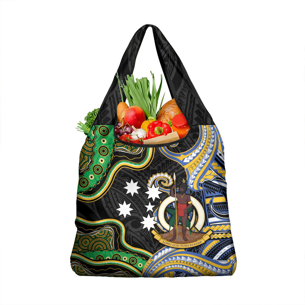 South Sea Islanders And Vanuatu Grocery Bag Boar Tusk Warrior Southern Tribal Pattern DT05 1-pack One Size Black - Polynesian Pride