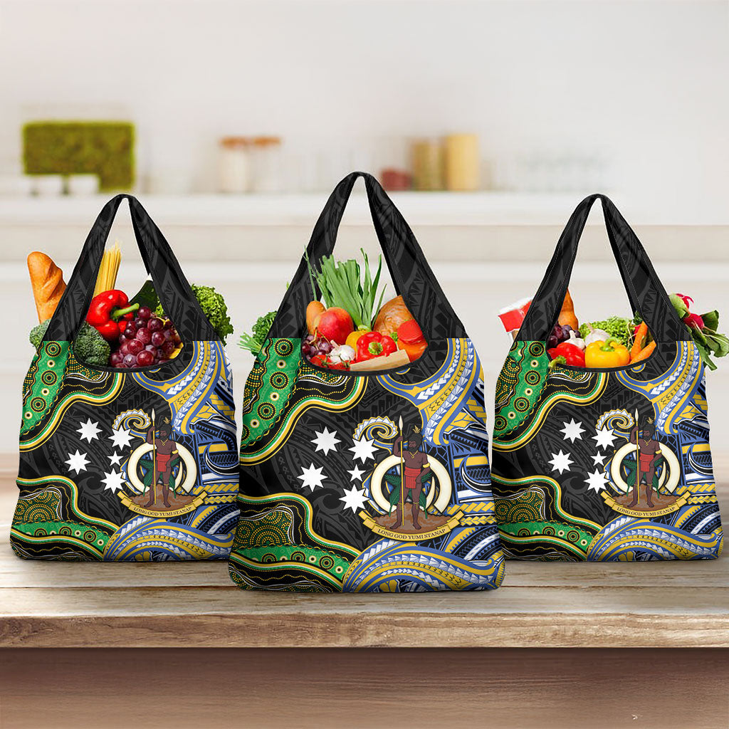 South Sea Islanders And Vanuatu Grocery Bag Boar Tusk Warrior Southern Tribal Pattern DT05 3-pack One Size Black - Polynesian Pride