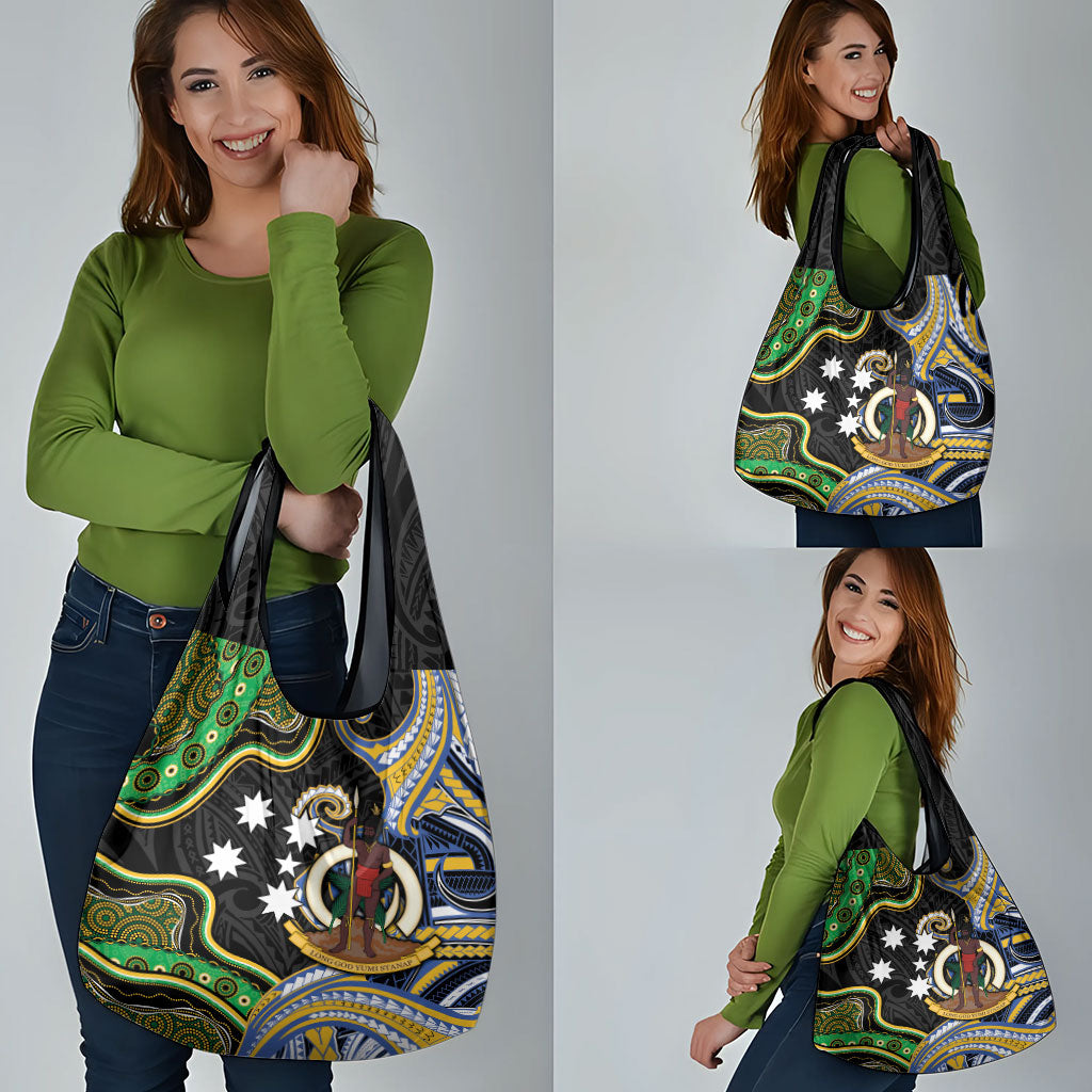 South Sea Islanders And Vanuatu Grocery Bag Boar Tusk Warrior Southern Tribal Pattern DT05 - Polynesian Pride